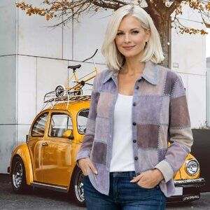 "Denim & Co."  Genuine Suede Leather Patchwork Shirt/Jacket – Size M - Like New